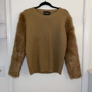 Brown Camel Sweater with Furry Sleeves